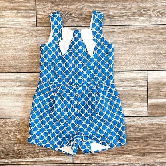 Janie and Jack Blue White Eyelet Bow Romper Size 18-24M - Picture 1 of 5